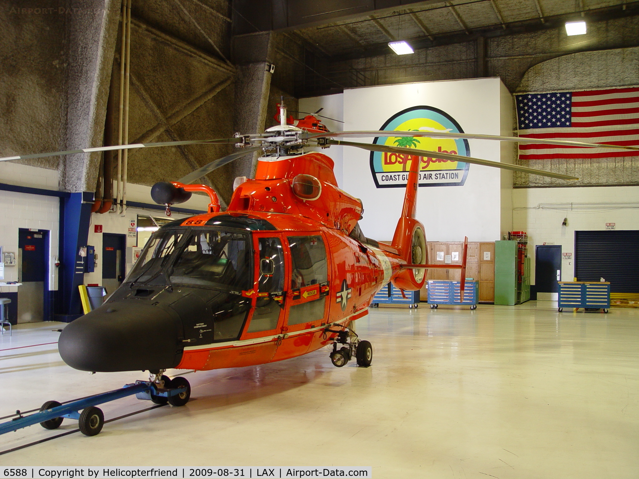 6588, Aérospatiale HH-65C Dauphin C/N 6288, Parked in the hanger at Coast Guard Air Station Los Angeles