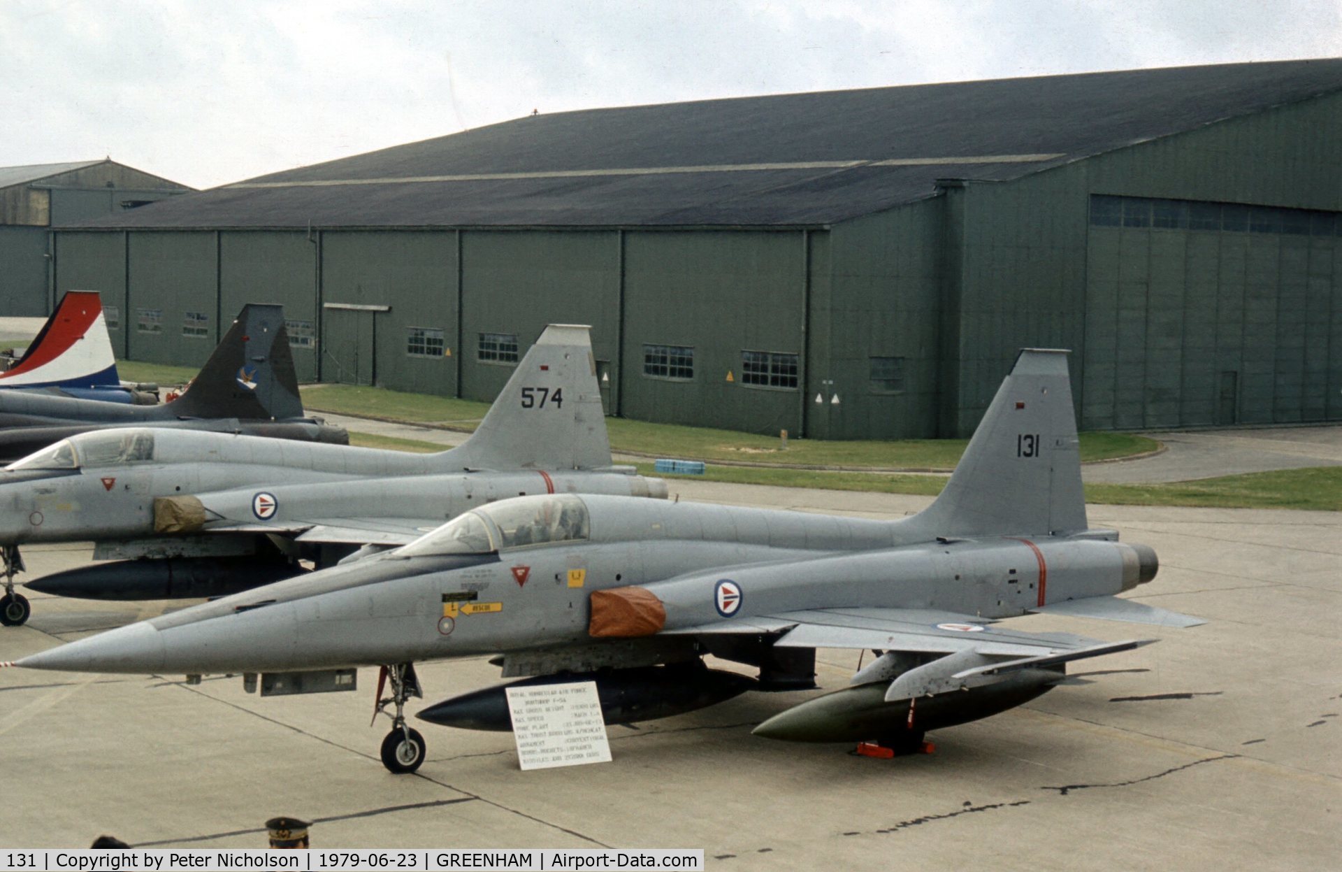 131, 1969 Northrop F-5A Freedom Fighter C/N N.7075, F-5A Freedom Fighter 131 of 338 Skv Royal Norwegian Air Force at the 1979 Intnl Air Tattoo at RAF Greenham Common.