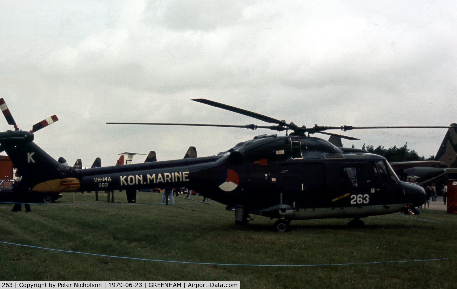 263, 1977 Westland Lynx UH-14A C/N 020, This Search & Rescue version of the Lynx of 7 Squadron Royal Netherlands Navy was displayed at the 1979 Intnl Air Tattoo at RAF Greenham Common.