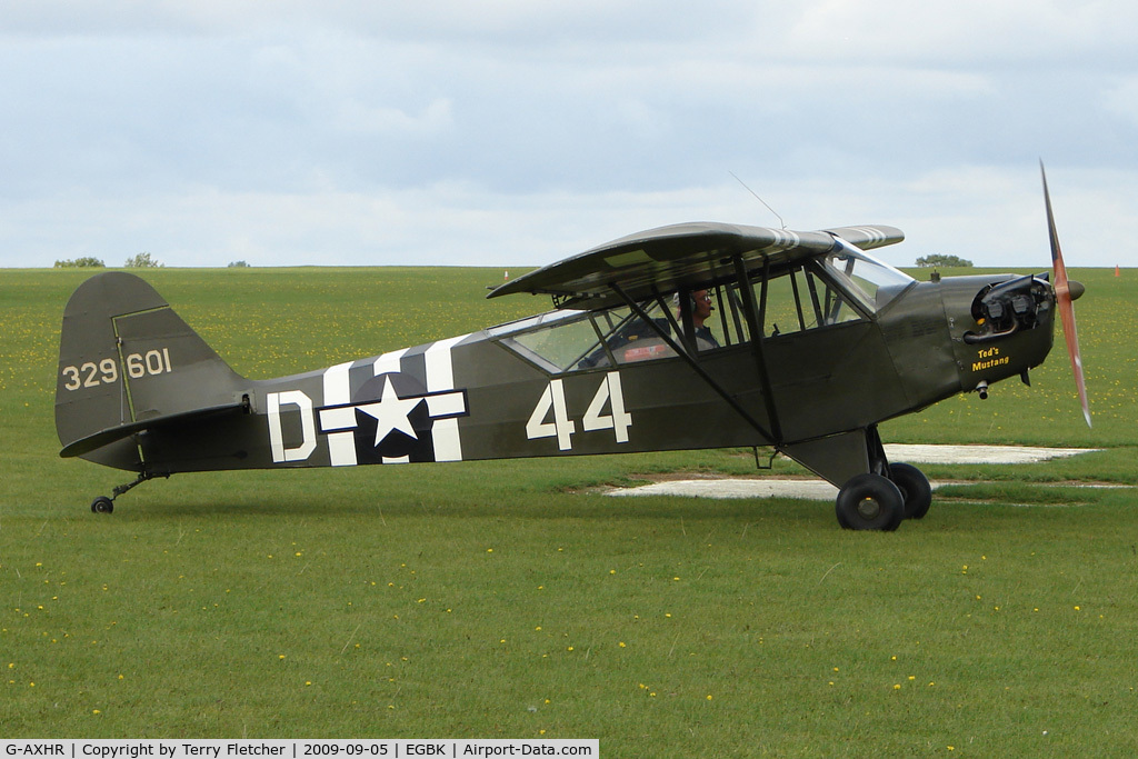 G-AXHR, 1943 Piper L-4H Grasshopper (J3C-65D) C/N 10892, Visitor to the 2009 Sywell Revival Rally