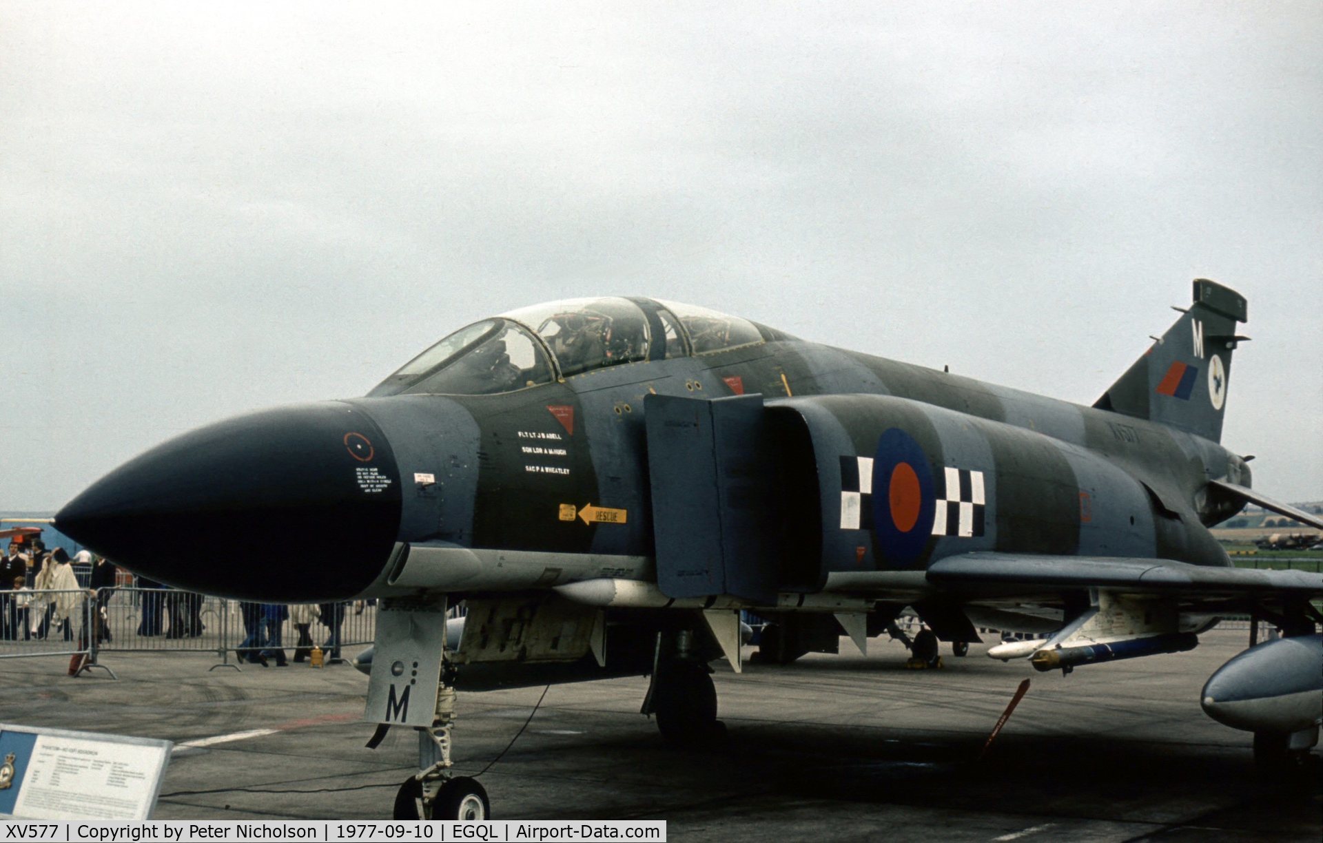 XV577, 1968 McDonnell Douglas Phantom FG1 C/N 3155/9331, Phantom FG.1 of 43 Squadron in the static park at the 1977 RAF Leuchars Airshow.