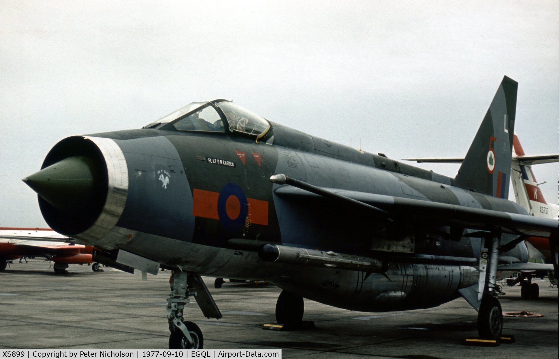 XS899, 1966 English Electric Lightning F.6 C/N 95245, Another view of the 5 Squadron Lightning F.6 displayed at the 1977 RAF Leuchars Airshow.