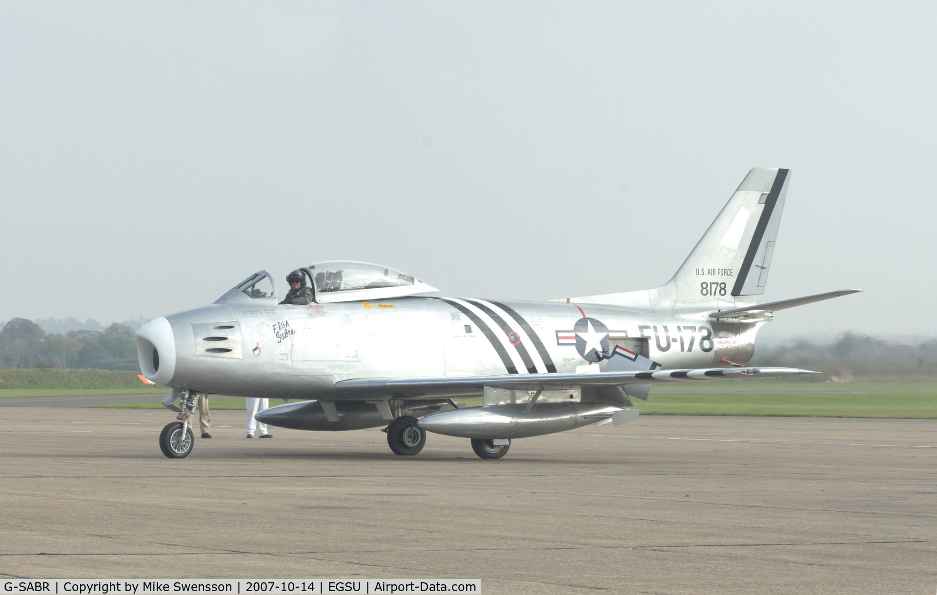 G-SABR, 1948 North American F-86A Sabre C/N 151-083 (151-43547), Taxying back to it's parking spot after a display at Duxford, Cambridgeshire