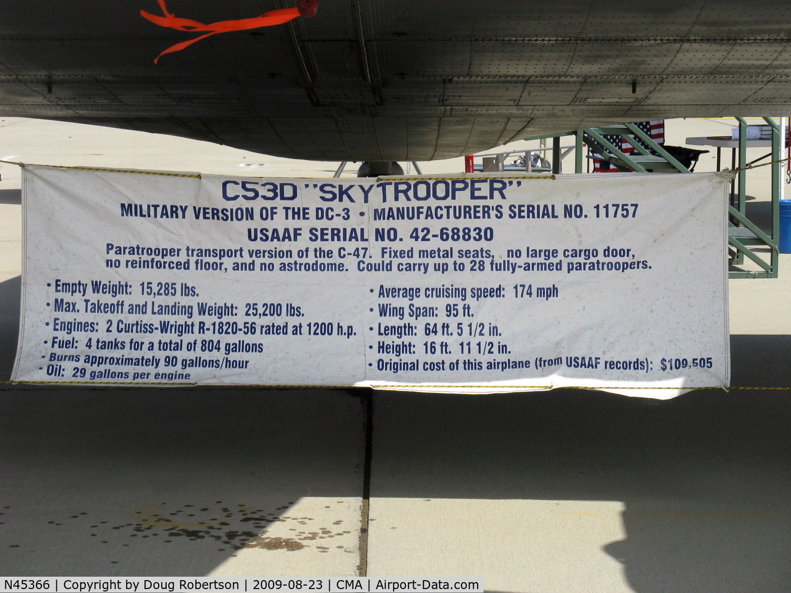 N45366, 1943 Douglas C-53D-DO Skytrooper (DC-3A) C/N 11757, 1943 Douglas C-53D SKYTROOPER 'D-DAY DOLL', two Curtiss-Wright R-1820-56 1,200 Hp each, information