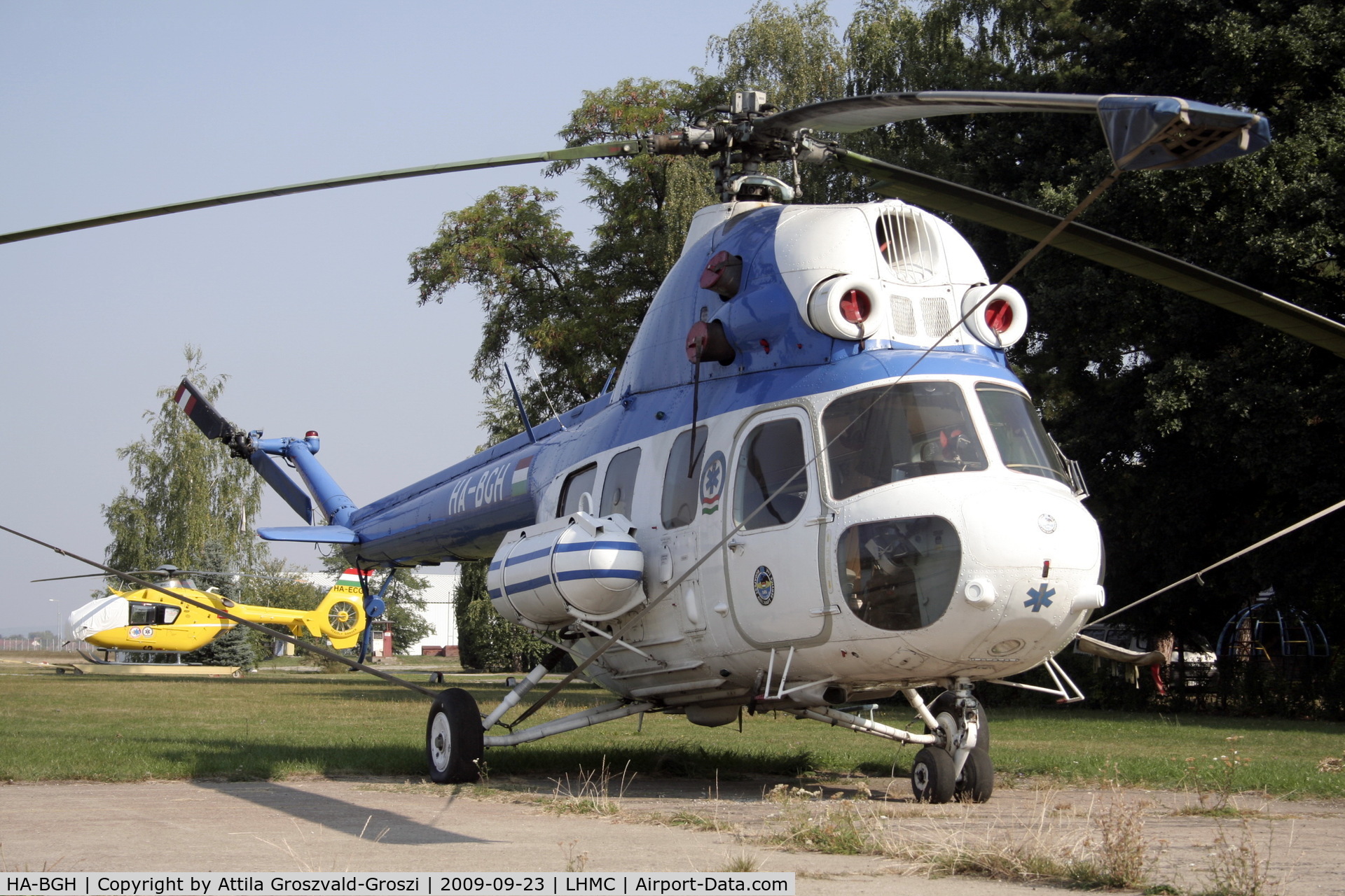 HA-BGH, 1987 Mil (PZL-Swidnik) Mi-2 C/N 518918104, Miskolc Airport - Hungary -  It is a new helicopter in background.