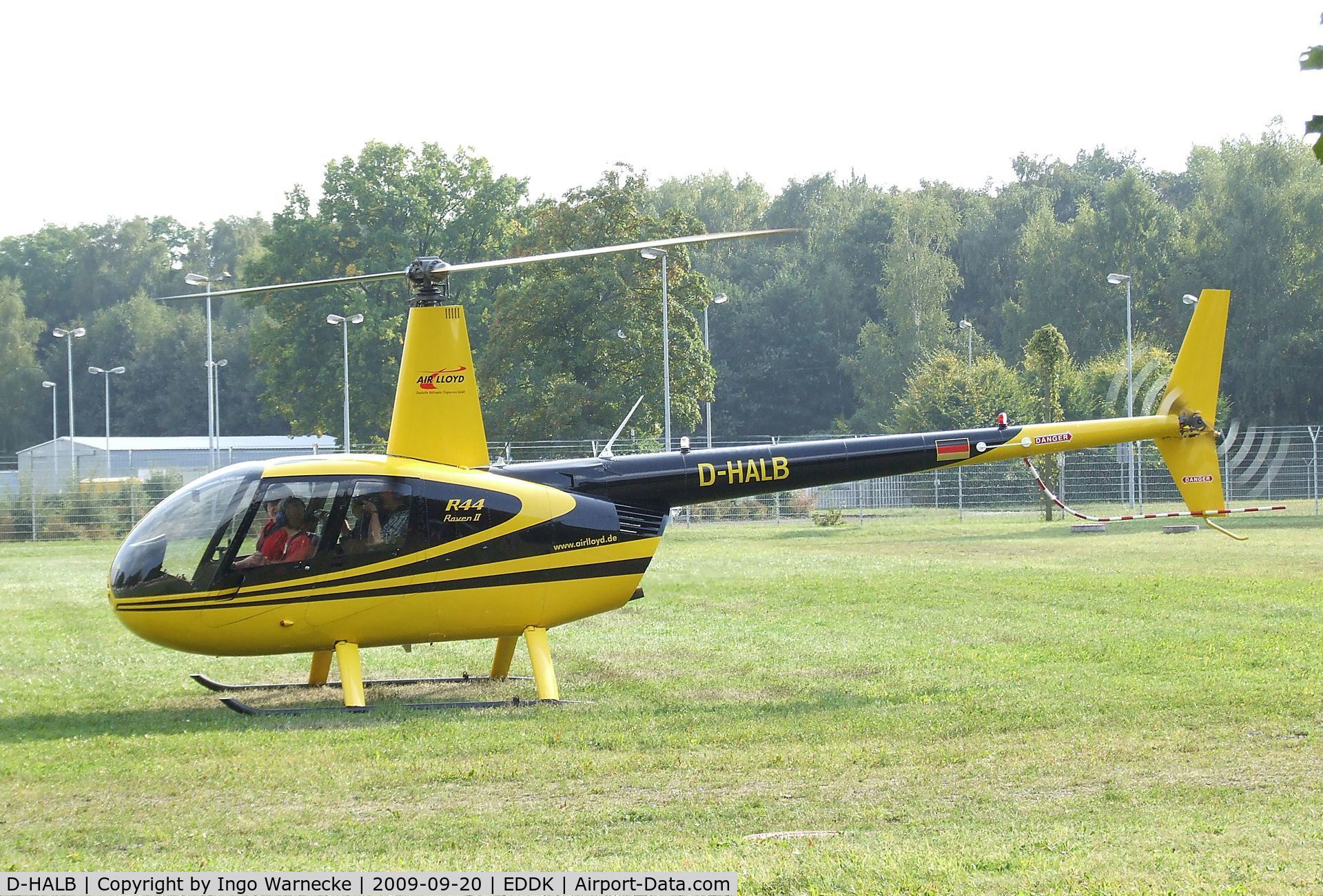 D-HALB, 2008 Robinson R44 Raven II C/N 12356, Robinson R44 Raven II of Air Lloyd at the DLR 2009 air and space day on the side of Cologne airport