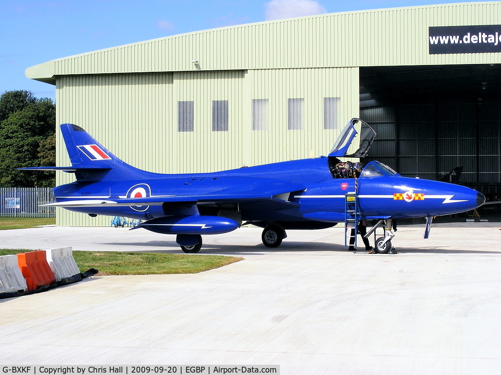 G-BXKF, 1958 Hawker Hunter T.7 C/N 41H/003315, Delta Jets Ltd, Painted in Blue Diamond colours and wearing the serial no. XL577