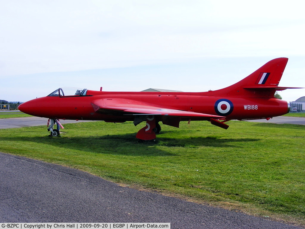 G-BZPC, 1955 Hawker Hunter GA.11 C/N HABL-003061, painted red and wearing the serial no WB188