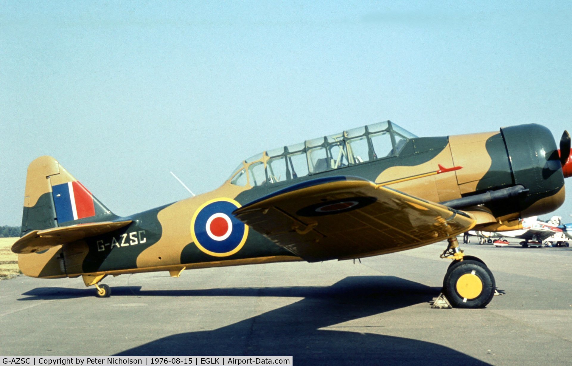 G-AZSC, 1943 Noorduyn AT-16 Harvard IIB C/N 14A-1363, Harvard IIB displayed at the 1976 Blackbushe Fly-In.