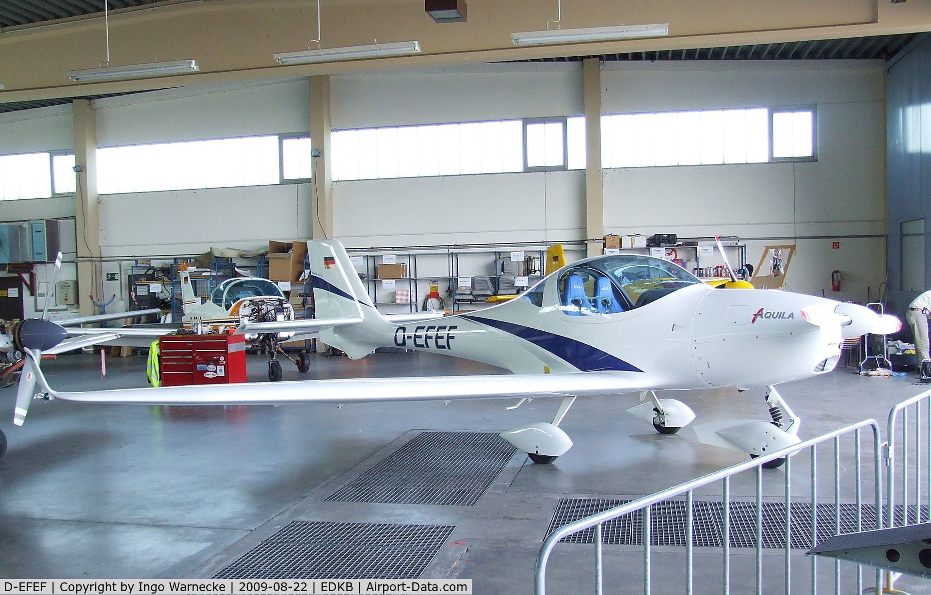 D-EFEF, Aquila A210 (AT01) C/N Not found D-EFEF, Aquila A210 (AT01) in the maintenance hangar at the Bonn-Hangelar centennial jubilee airshow #