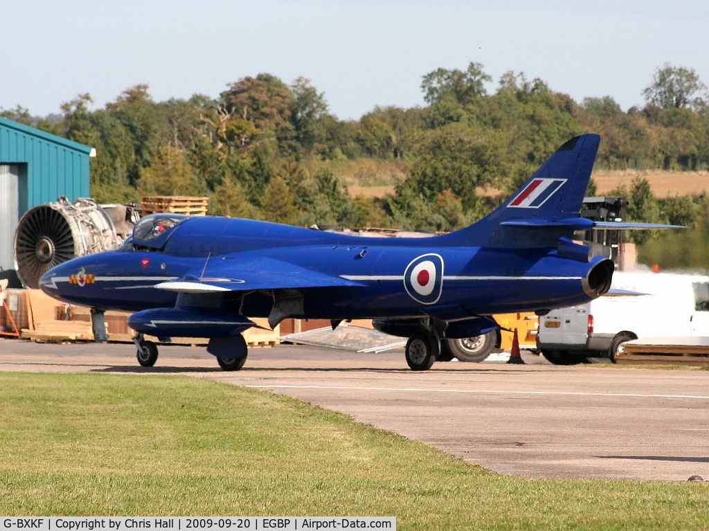 G-BXKF, 1958 Hawker Hunter T.7 C/N 41H/003315, Delta Jets Ltd, Painted in Blue Diamond colours and wearing the serial no. XL577
