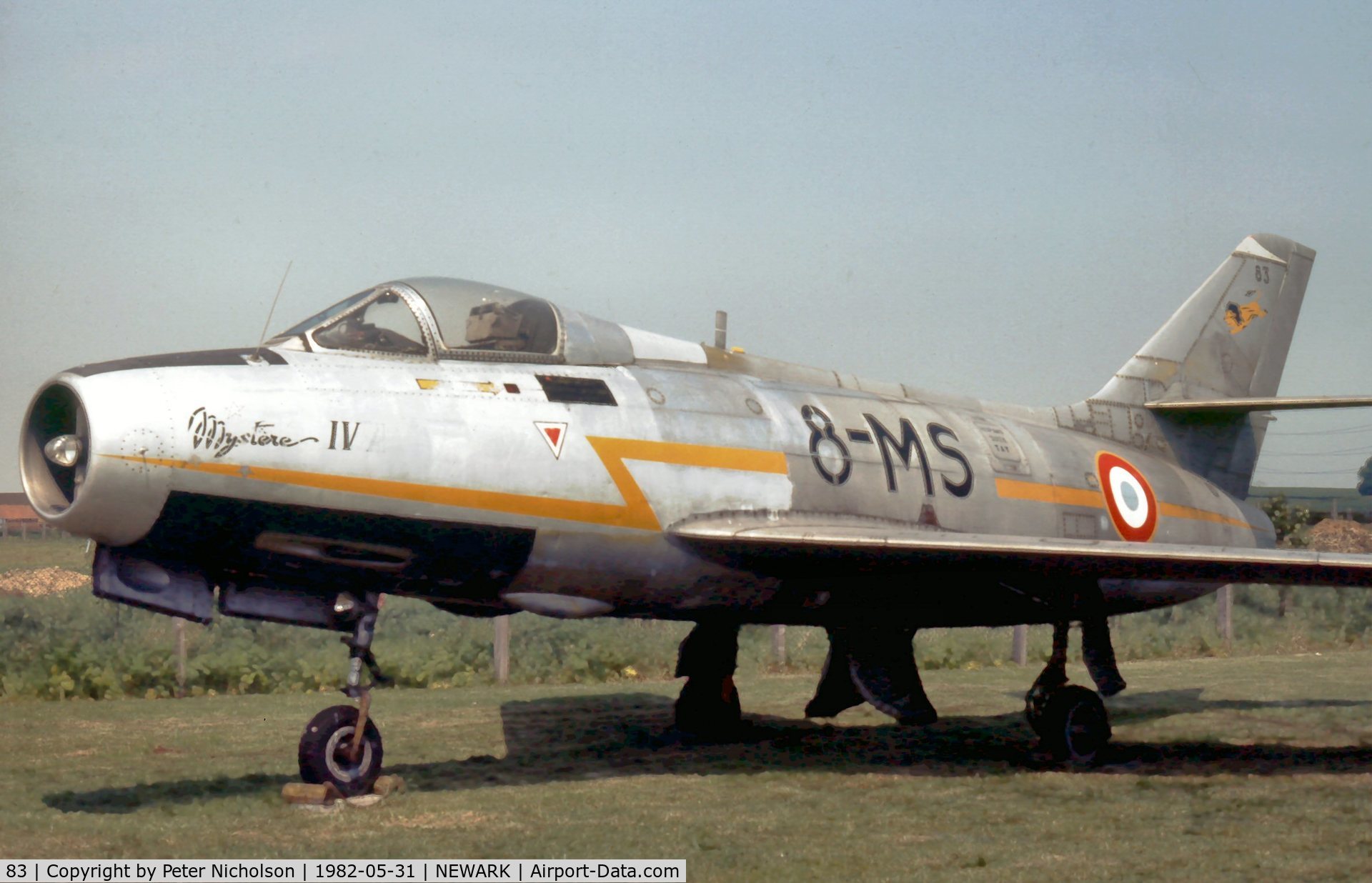 83, Dassault MD-454 Mystere IVA C/N 83, Ex French Air Force Mystere IV.A as displayed at the Newark Air Museum in May 1982.