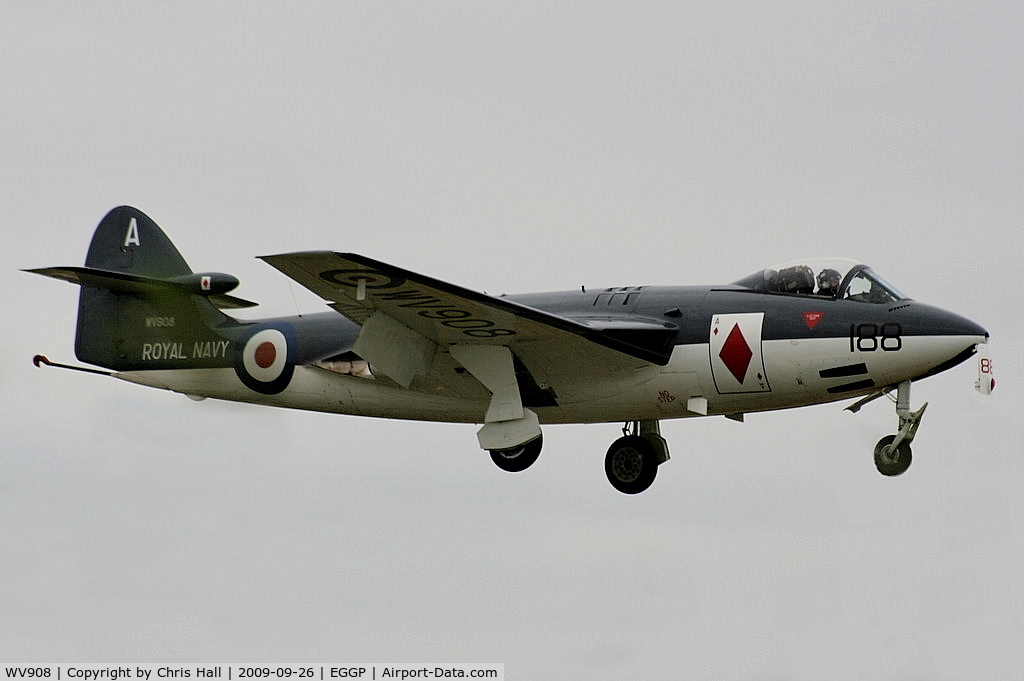 WV908, 1954 Hawker Sea Hawk FGA.6 C/N 6123, returning from its display at the Southport Air Show