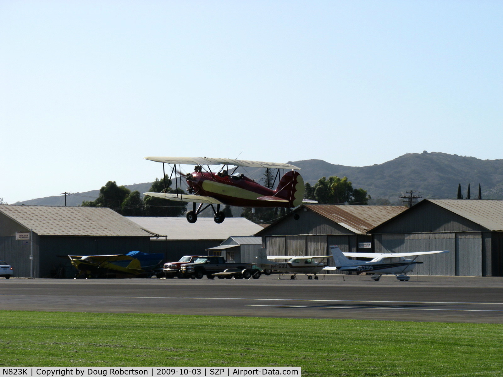 N823K, 1993 Great Lakes 2T-1A Sport Trainer C/N 1020, 1993 Ball GREAT LAKES 2T-1AK as NX823K, Kinner R 56, 160 Hp modified for fuel injection, takeoff climb Rwy 22