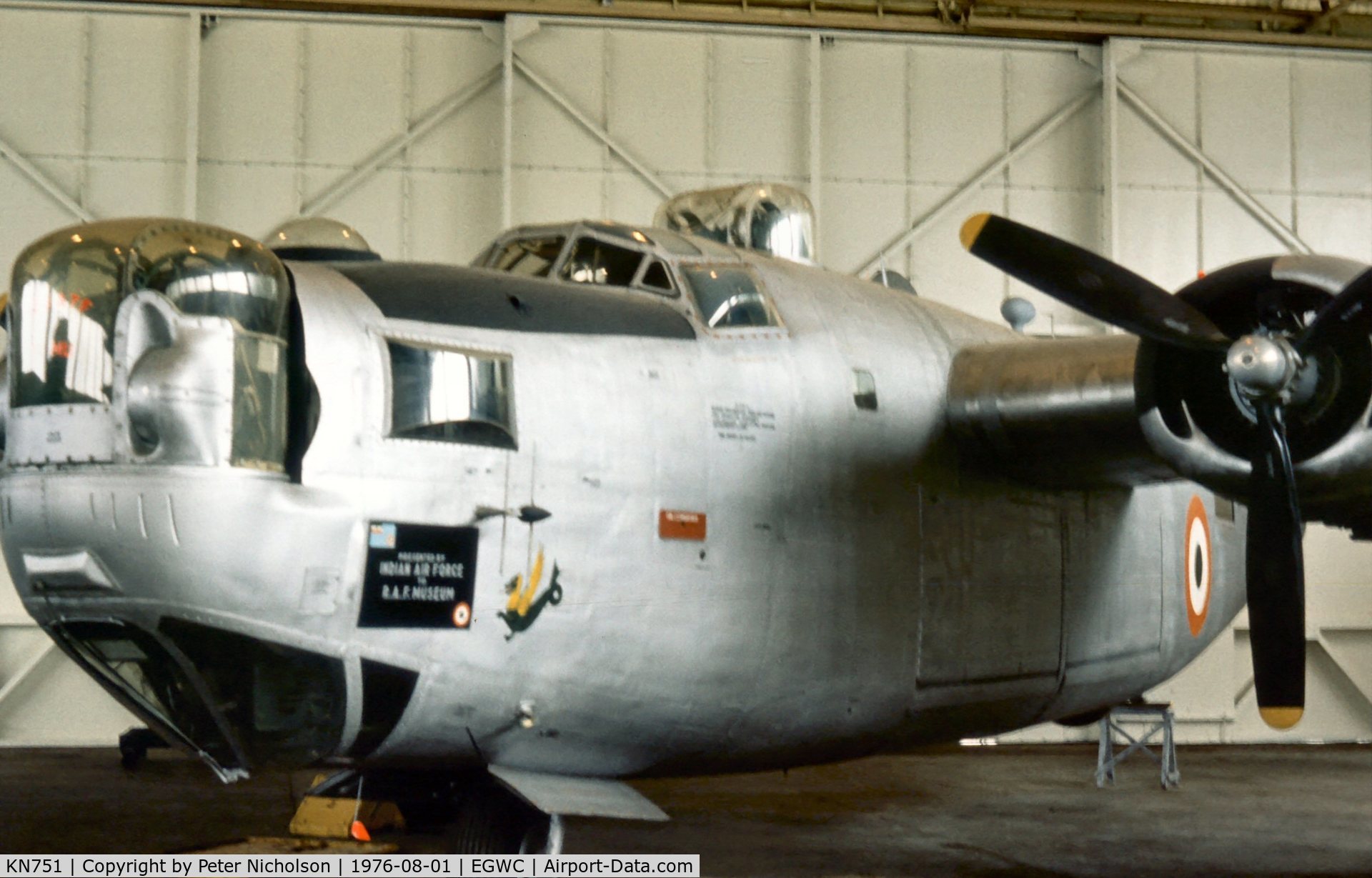KN751, Consolidated B-24 Liberator C/N 6707L, The Liberator was still in Indian Air Force markings when seen at Cosford in the Summer of 1976.