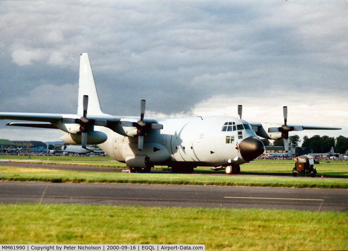 MM61990, 1971 Lockheed C-130H Hercules C/N 382-4446, C-130H Hercules, callsign India 1997, of 46 Brigada Aerea as support aircraft for the Frecce Tricolori display team at the 2000 Leuchars Airshow.