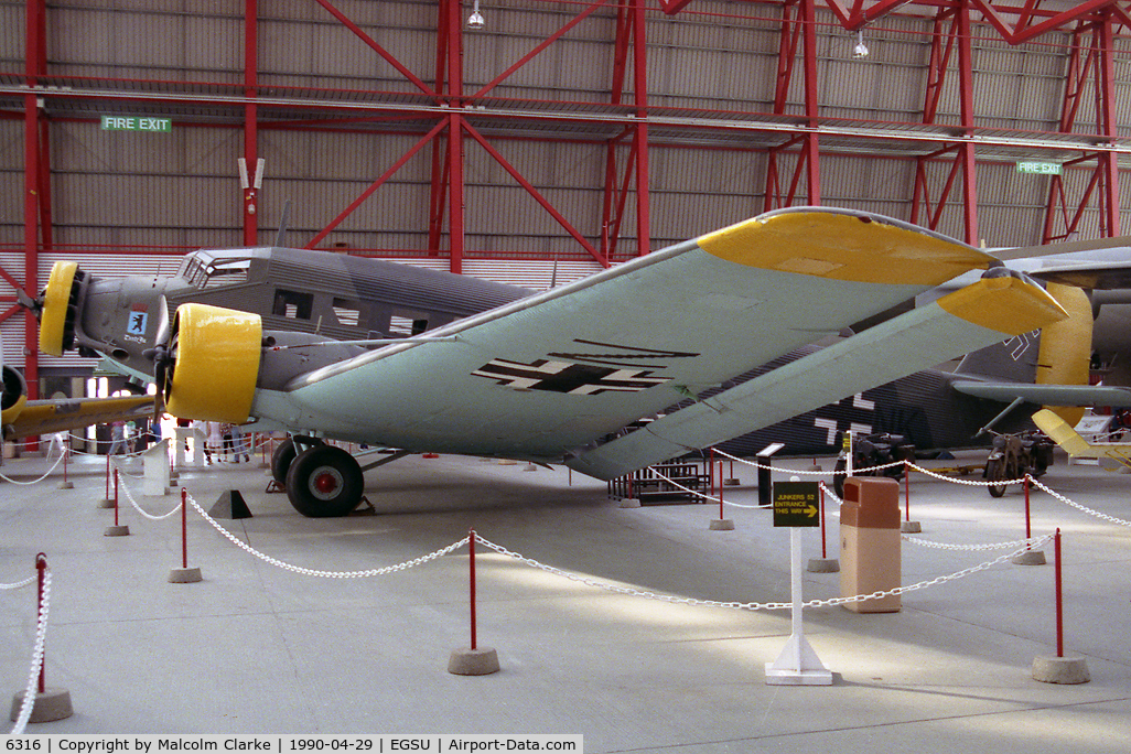 6316, Junkers (AAC) AAC-1 Toucan (Ju-52) C/N 255, AAC AAC-1 Toucan at Duxford in April 1990. A French built Junkers Ju52/3m, which flew with the Portuguese Air Force as 6316 up to 1968 and displayed at the Imperial War Museum in a German Luftwaffe colour scheme.