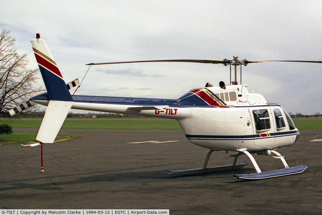 G-TILT, 1982 Bell 206B JetRanger III C/N 3594, Formerly G-BRJO. Bell 206B. At Cranfield Airfield, Beds, UK. 