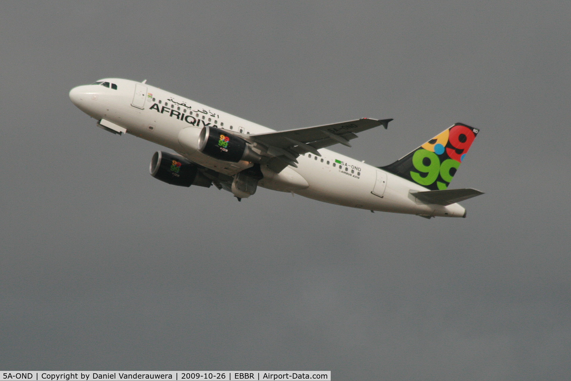5A-OND, 2008 Airbus A319-111 C/N 3657, Flight 8U925 is taking off from rwy 25R