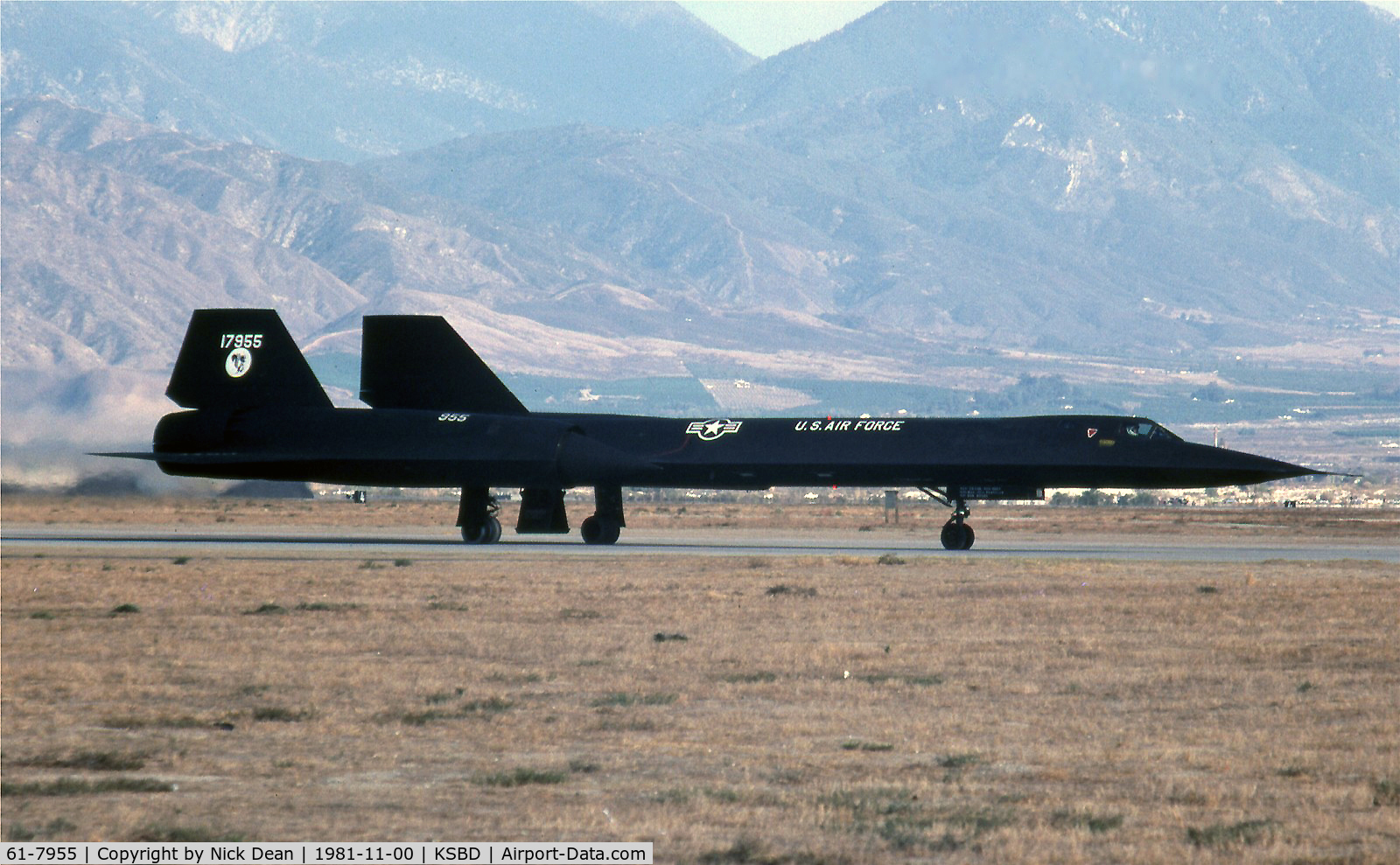 61-7955, 1961 Lockheed SR-71A Blackbird C/N 2006, KSBD 1981 Norton AFB airshow what a great surprise to see this SR71 doing a flying display