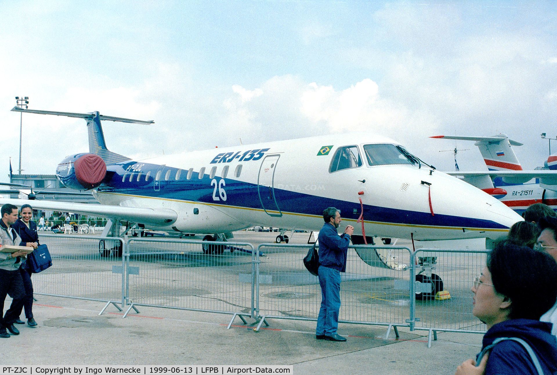 PT-ZJC, 1996 Embraer ERJ-135ER (EMB-135ER) C/N 145002, EMBRAER EMB-135ER (converted from EMB-145LR) at the Aerosalon 1999, Paris