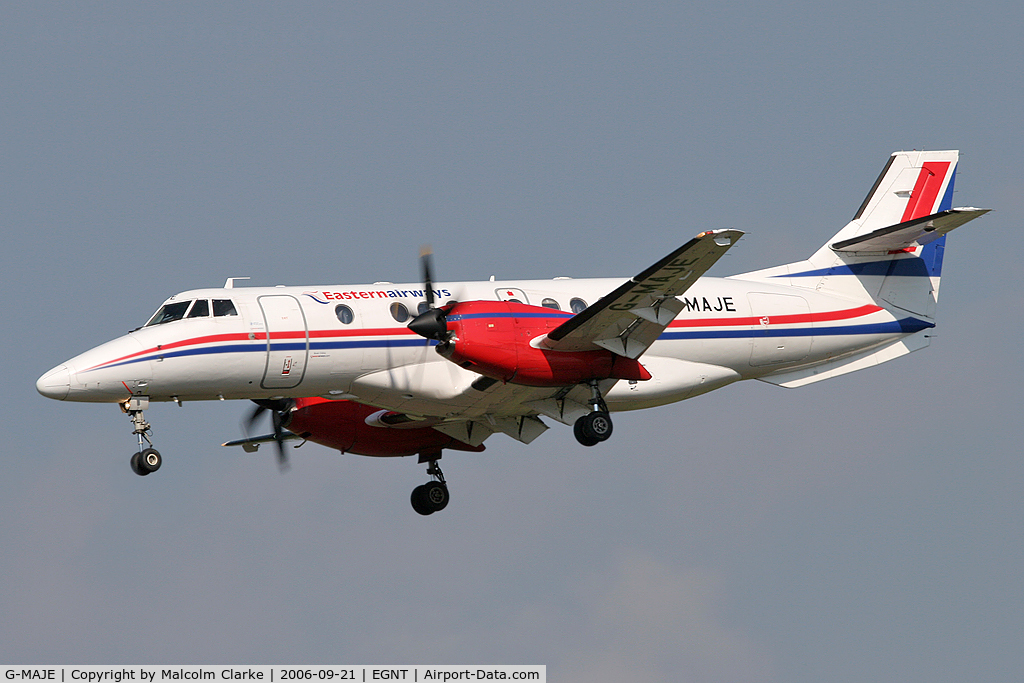 G-MAJE, 1992 British Aerospace Jetstream 41 C/N 41007, British Aerospace Jetstream 4100. On approach to Rwy 25 at Newcastle Airport.