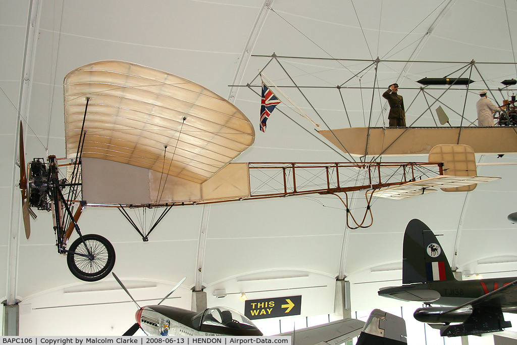 BAPC106, 1910 Bleriot XI Replica C/N BAPC.106, A Bleriot Xl replica exhibited in the Milestones of Flight Collection at the Royal Air Force Museum, Hendon, UK in 2008.