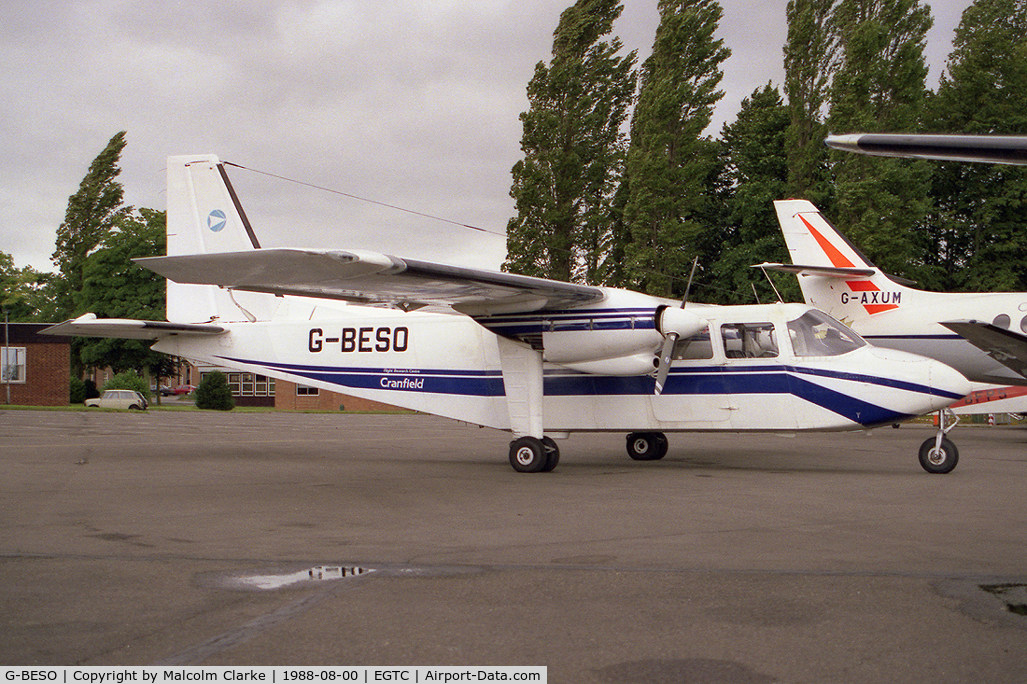 G-BESO, 1977 Britten-Norman BN-2A-26 Islander C/N 2004, Britten-Norman BN2A-26 Islander at Cranfield Airfield, Beds, UK in 1988.