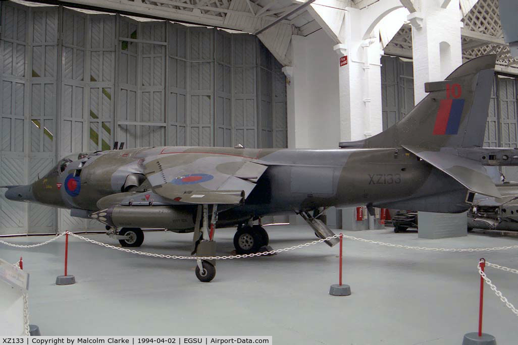 XZ133, 1976 Hawker Siddeley Harrier GR.3 C/N 712192, British Aerospace Harrier GR3 at the Imperial War Museum, Duxford in 1994.