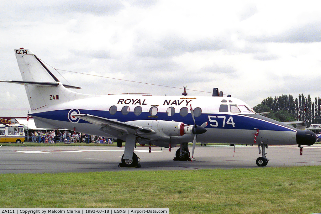 ZA111, Scottish Aviation HP-137 Jetstream T.2 C/N 211, Scottish Aviation HP-137 Jetstream T2  formerly G-AXFV flown by RN No 750 Sqn based at Culdrose. At RAF Church Fenton in 1993.
