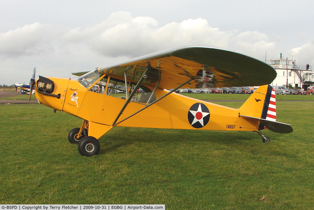 G-BSFD, 1946 Piper J3C-65 Cub Cub C/N 16037, 1946 Piper J3C-65 at Leicester on the All Hallows Day Fly-in