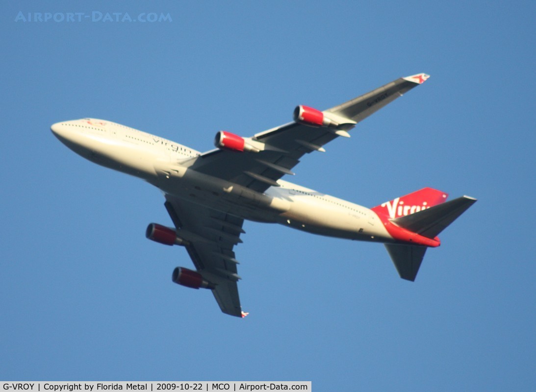 G-VROY, 2001 Boeing 747-443 C/N 32340, Virgin 747-400 departing over ORL