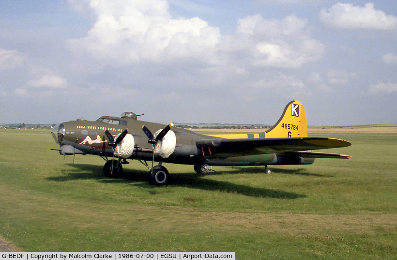 G-BEDF, 1944 Boeing B-17G Flying Fortress C/N 8693, Boeing B-17G. 124485 owned by B-17 Preservation Ltd at the Imperial War Museum, Duxford in 1986.