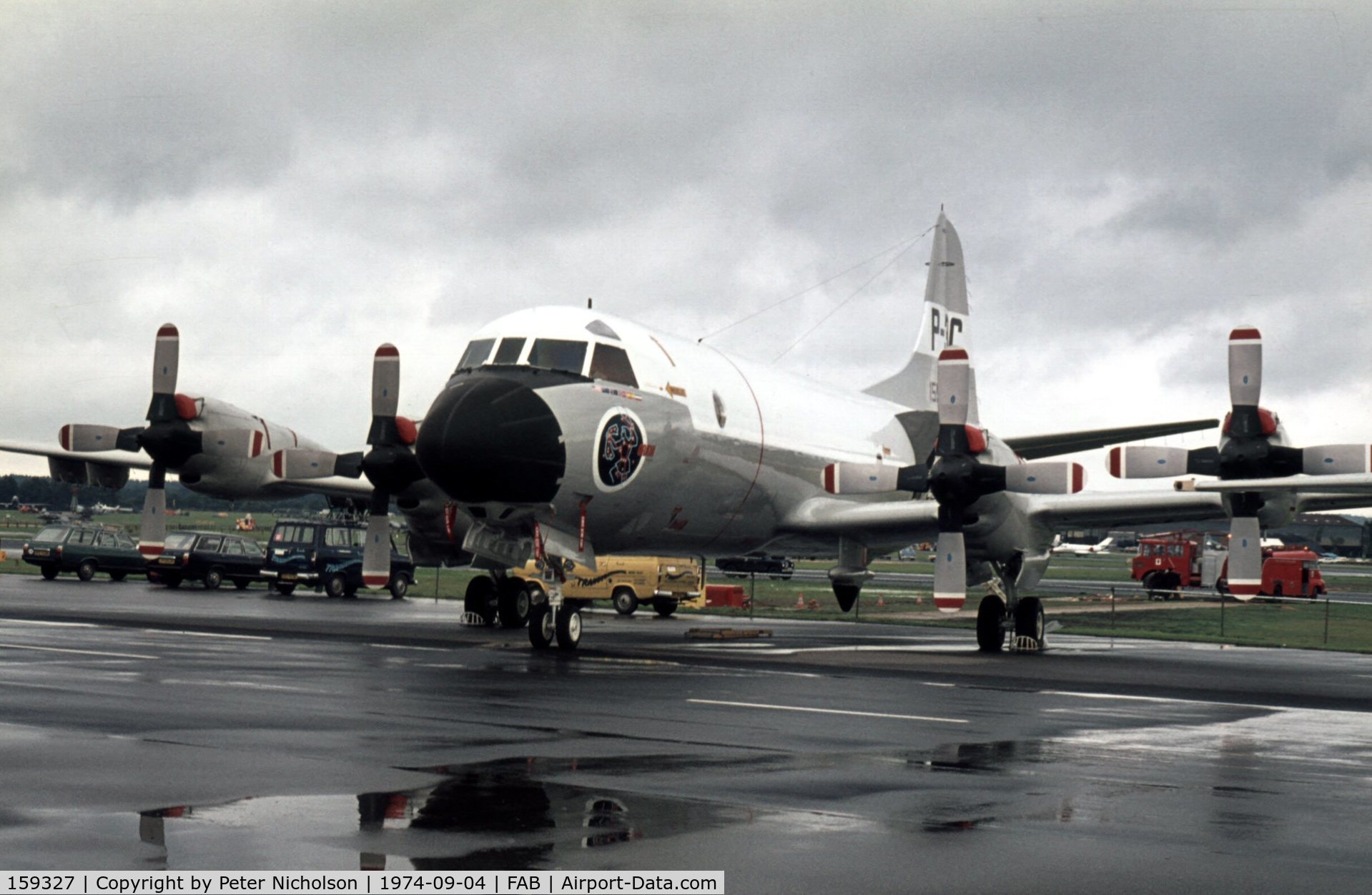159327, 1974 Lockheed P-3C Orion C/N 285A-5617, P-3C Orion on display at the 1974 Farnborough Airshow.