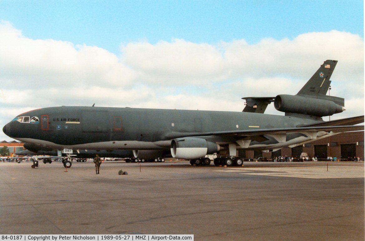 84-0187, 1984 McDonnell Douglas KC-10A Extender C/N 48226, KC-10A Extender named Shamu of 22nd Air Refuelling Wing on display at the 1989 Mildenhall Air Fete.