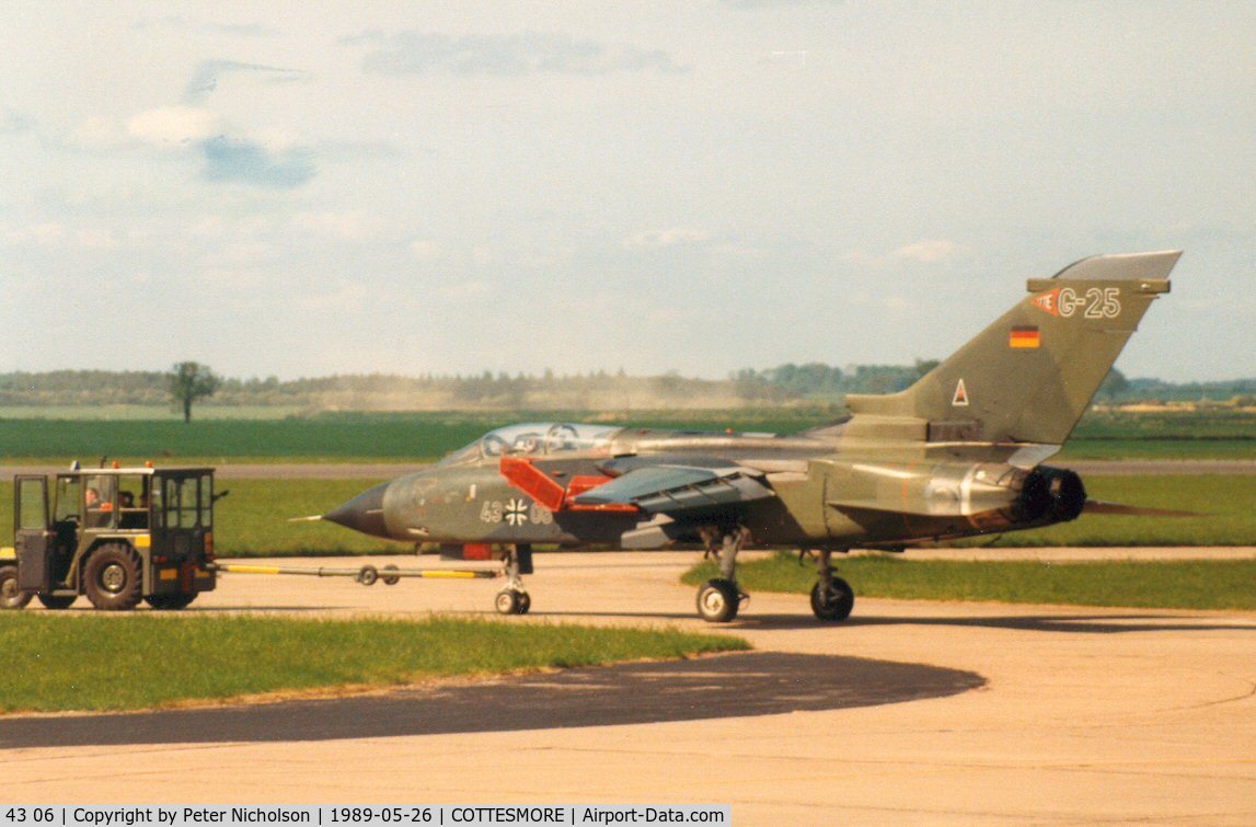 43 06, Panavia Tornado IDS(T) C/N 012/GT006/4006, Tornado IDS coded G-25 of the Tri-National Tornado Training Establishment at RAF Cottesmore in May 1989.