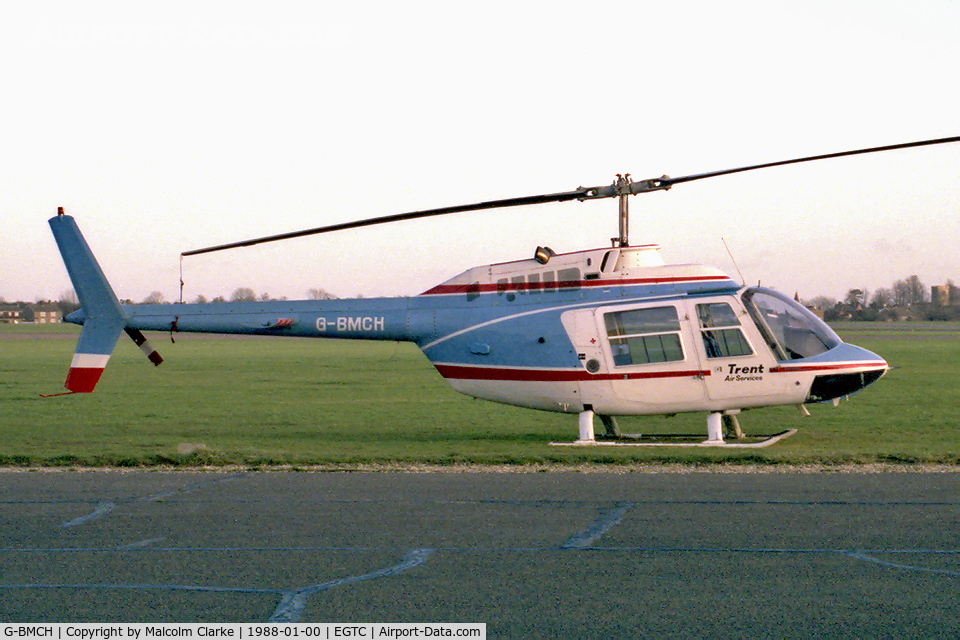 G-BMCH, 1977 Agusta AB-206B JetRanger II C/N 8534, Agusta Bell 206B JetRanger ll at Cranfield Airport, UK in 1988.