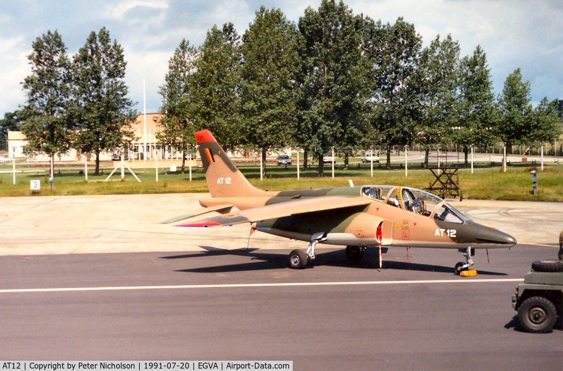 AT12, Dassault-Dornier Alpha Jet 1B C/N B12/1036, Alpha Jet of 9 Wing Belgian Air Force on display at the 1991 Intnl Air Tattoo.