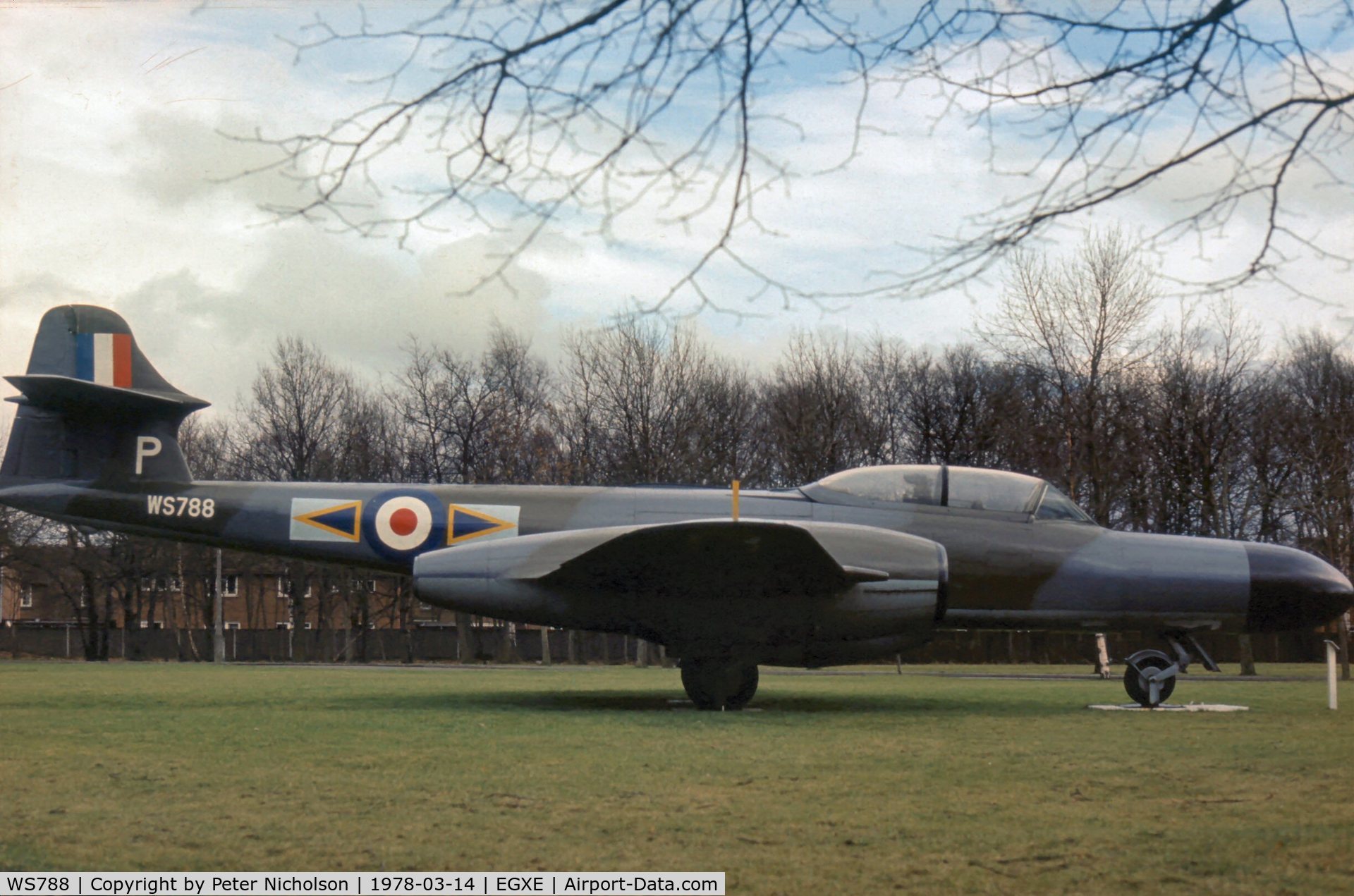 WS788, 1954 Gloster Meteor NF(T).14 C/N Not found WS788, Gate guardian at RAF Leeming as seen in the Spring of 1978 and now preserved since 1991 at the Yorkshire Air Museum.