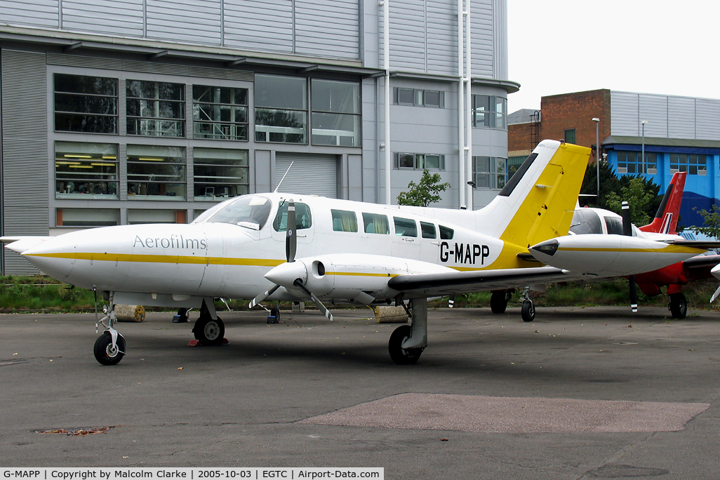 G-MAPP, 1974 Cessna 402B Utililiner C/N 402B-0583, Cessna 402B Utililiner at Cranfield Airport, UK. Previous reg D-INRH and owned by Simmons Mapping (UK) Ltd.