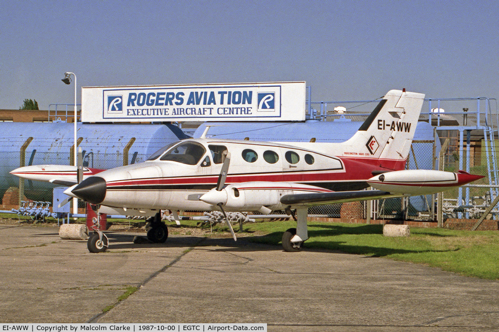 EI-AWW, 1971 Cessna 414A Chancellor C/N 414A-0163, Cessna 414A Chancellor at Cranfield Airport, UK in 1987.