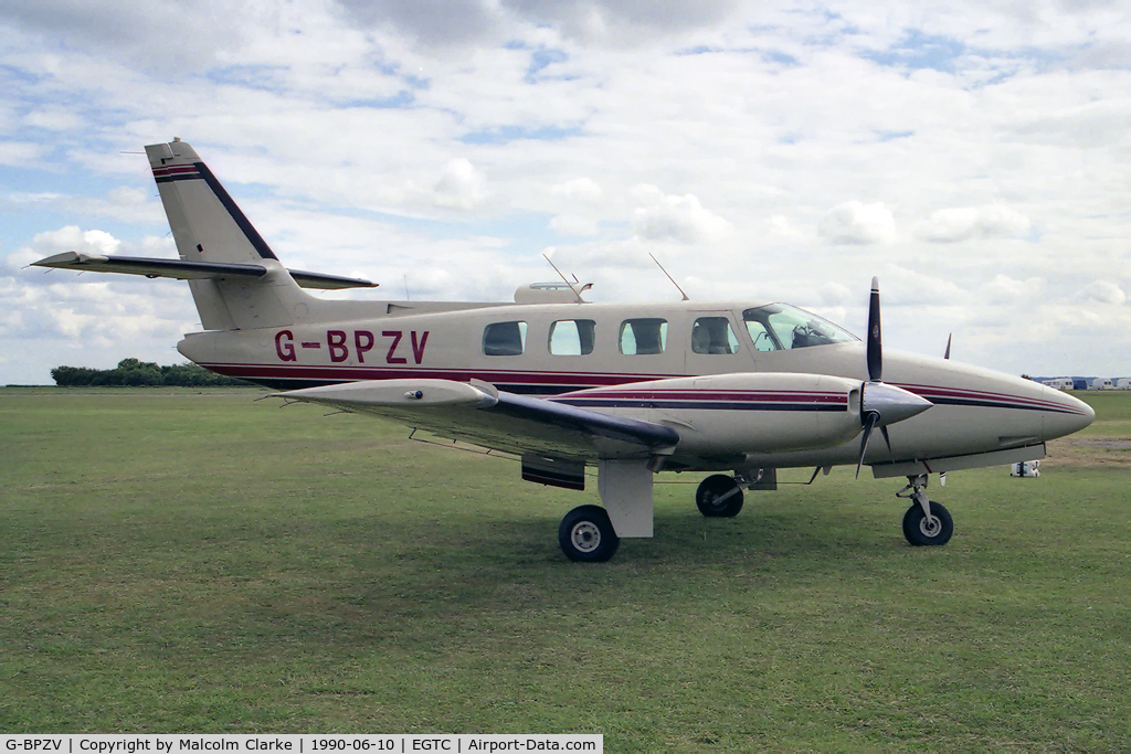 G-BPZV, 1981 Cessna T303 Crusader C/N T30300006, Cessna T303 Crusader at Cranfield Airport, UK. Built 1981. Later destroyed!