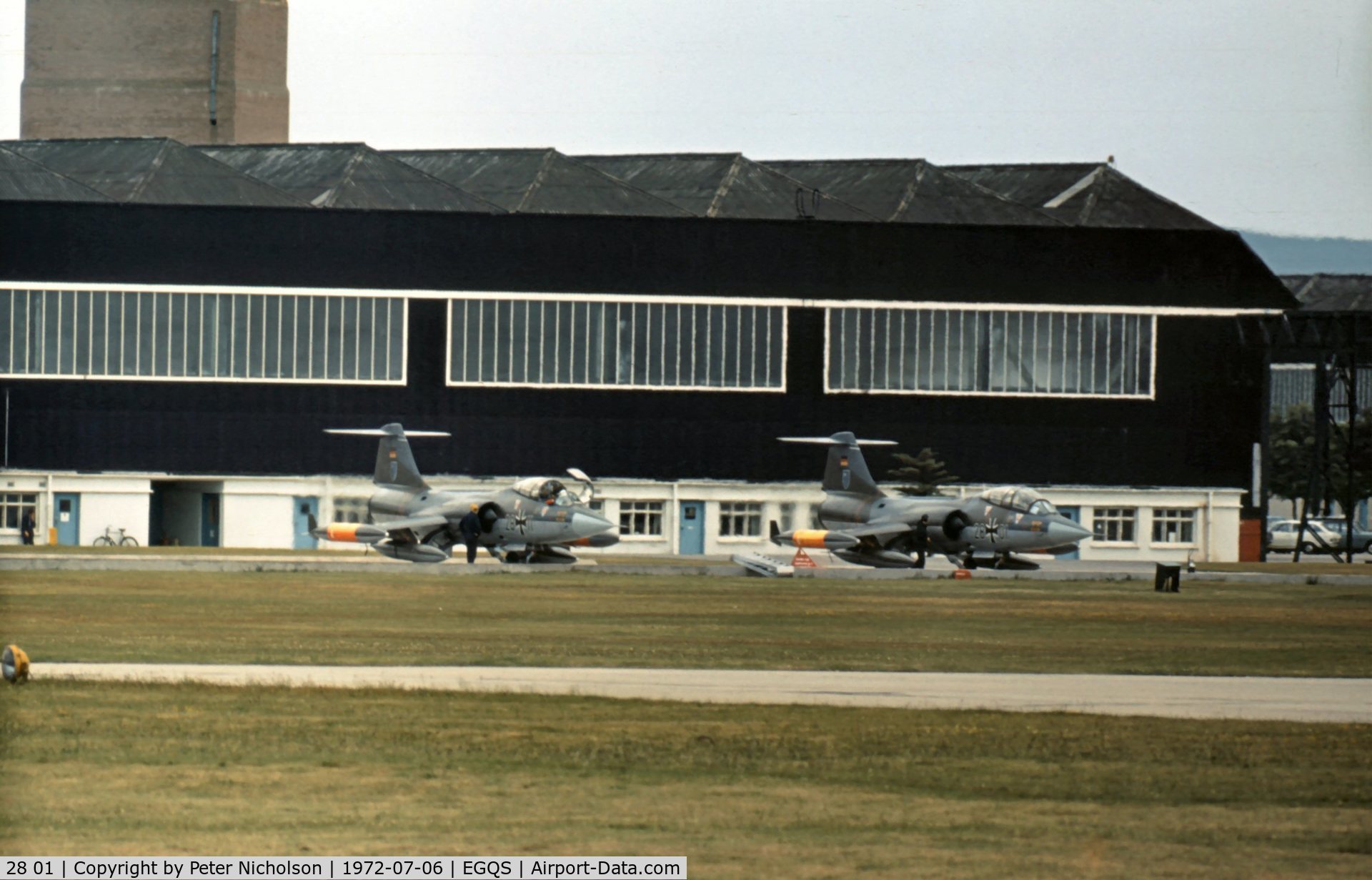 28 01, Lockheed TF-104G Starfighter C/N 583F-5931, TF-104G Starfighter of WS-10 with companion 28+11 visiting Lossiemouth in the Summer of 1972.