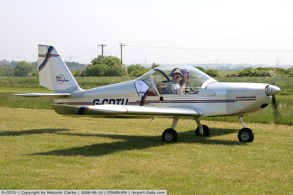 G-CDTU, 2005 Cosmik EV-97 TeamEurostar UK C/N 2522, Evektor Aerotechnik EV-97 TeamEurostar UK at Fishburn Airfield, UK. A participant in the Fly UK 2006 around Britain flight from Halfpenny Green to Sandown via John O'Groats and Land's End.