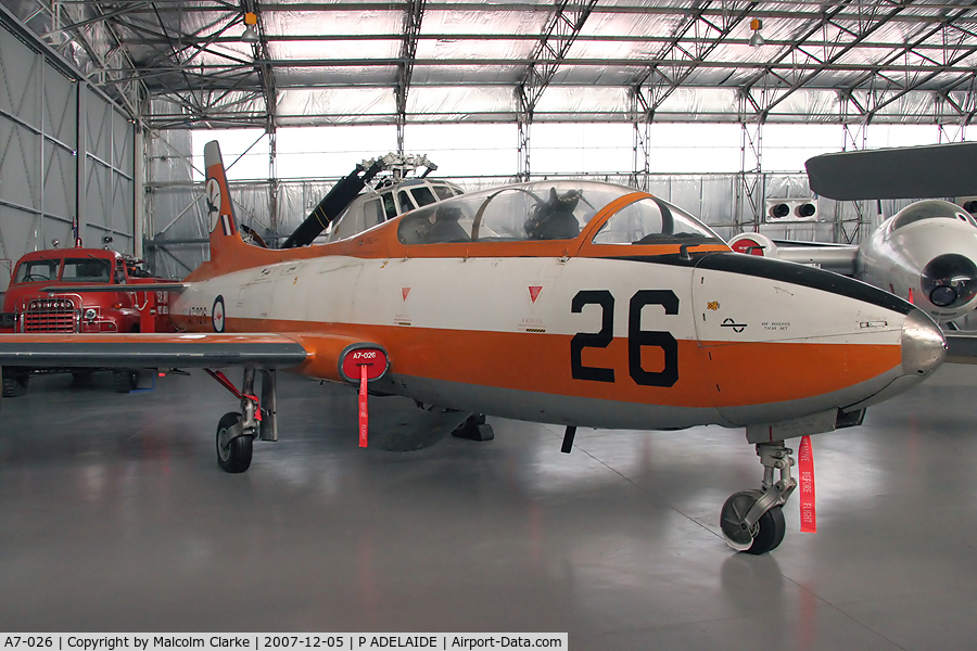 A7-026, Commonwealth CA-30 (MB-326H) C/N CA30-26, Commonwealth Aircraft CA-30. Ex RAAF No.2 FTS in 2007. Now exhibited at the South Australian Aviation Museum, Port Adelaide, South Australia.
