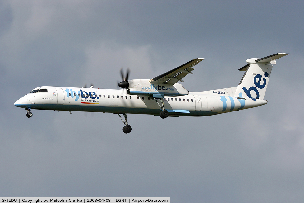 G-JEDU, 2004 De Havilland Canada DHC-8-402Q Dash 8 C/N 4089, Bombardier DHC-8-402Q Dash 8 on approach to rwy 25 at Newcastle Airport, UK.