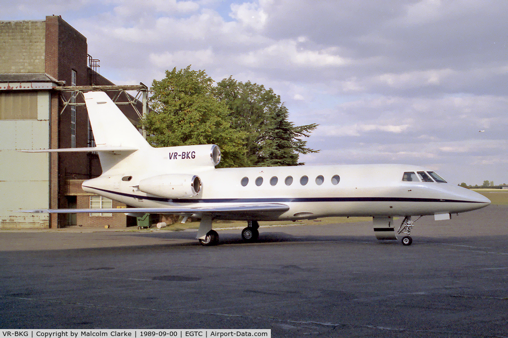VR-BKG, 1986 Dassault Falcon 50 C/N 147, Dassault Falcon 50 at Cranfield Airport.