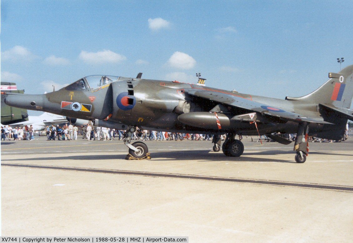 XV744, 1969 Hawker Siddeley Harrier GR.3 C/N 712007, Harrier GR.3 of 233 Operational Conversion Unit at RAF Wittering on display at the 1988 Mildenhall Air Fete.
