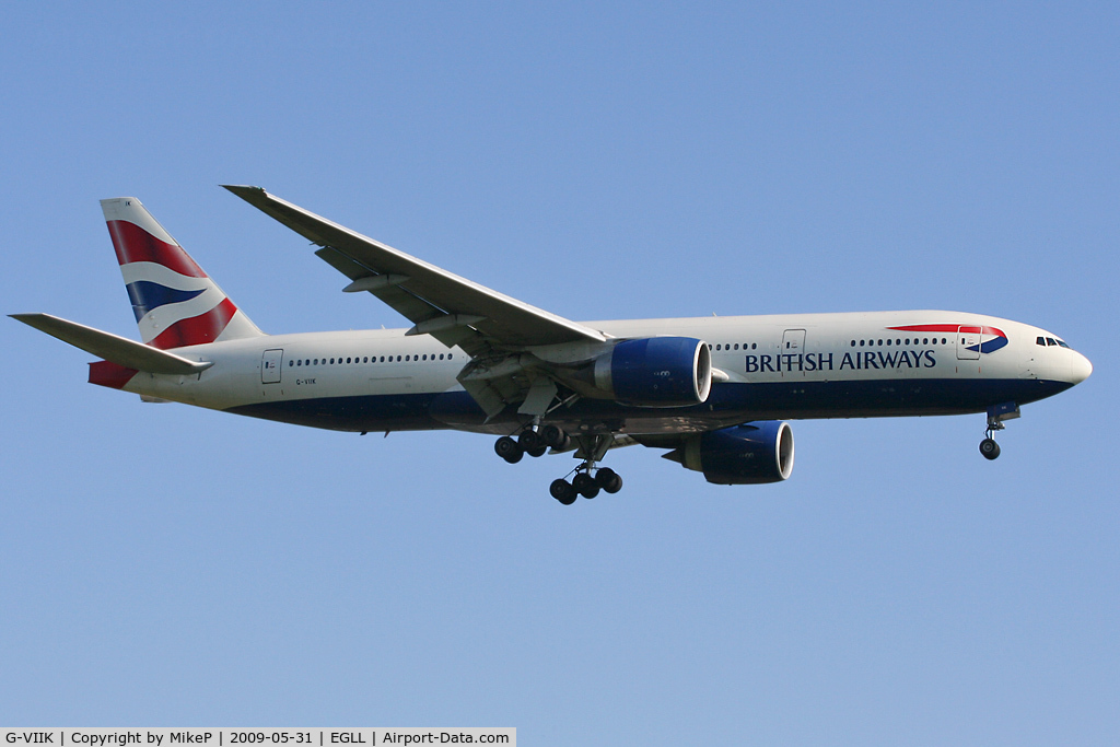 G-VIIK, 1998 Boeing 777-236/ER C/N 28840, Short final to 09L at Heathrow.