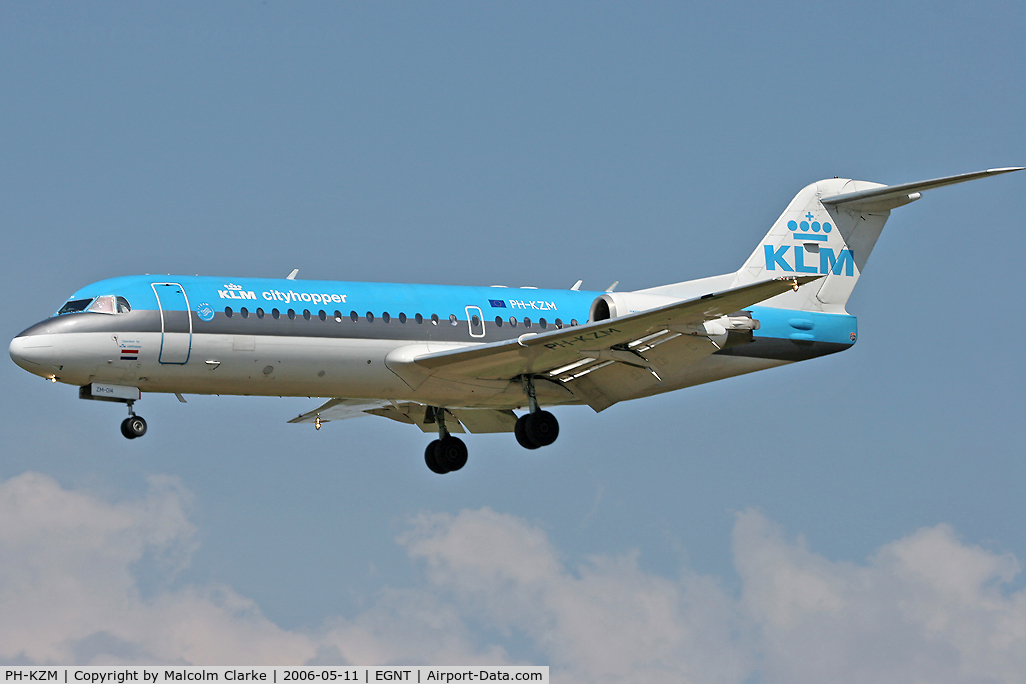 PH-KZM, 1995 Fokker 70 (F-28-0070) C/N 11561, Fokker 70 (F-28-0070) on approach to rwy 25 at Newcastle Airport, UK.